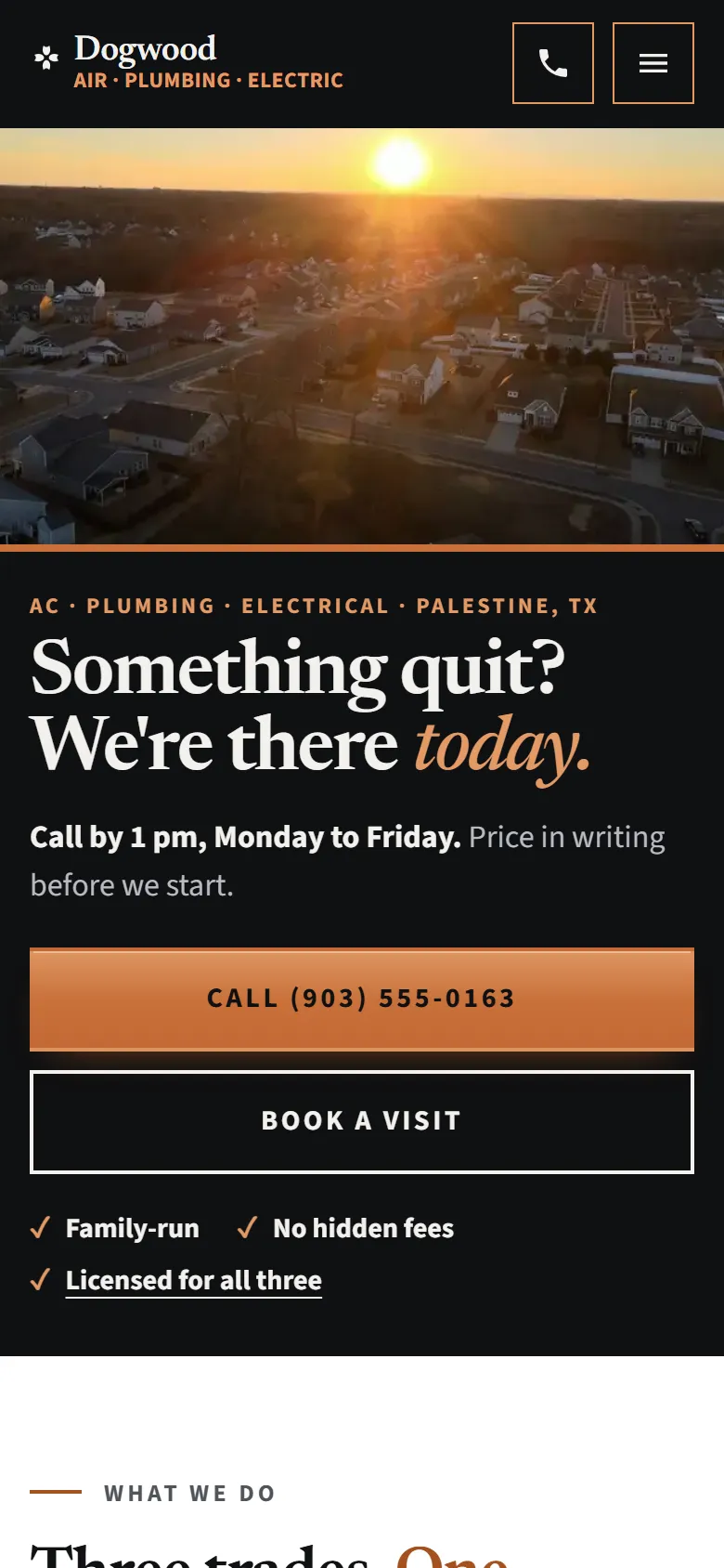 Sample plumbing, electrical and hvac website on a phone