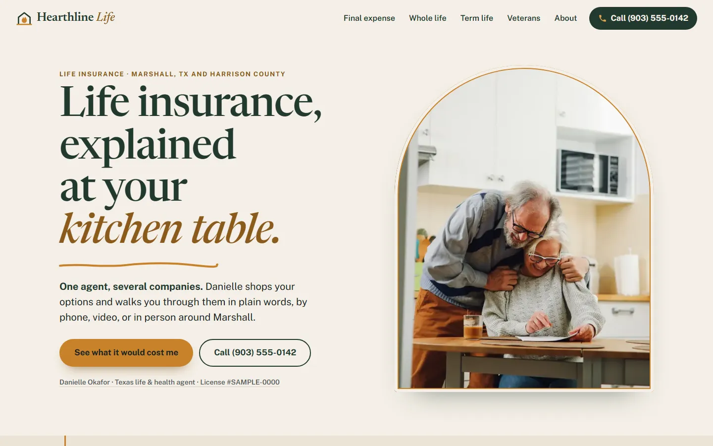 Sample insurance agents website on a computer