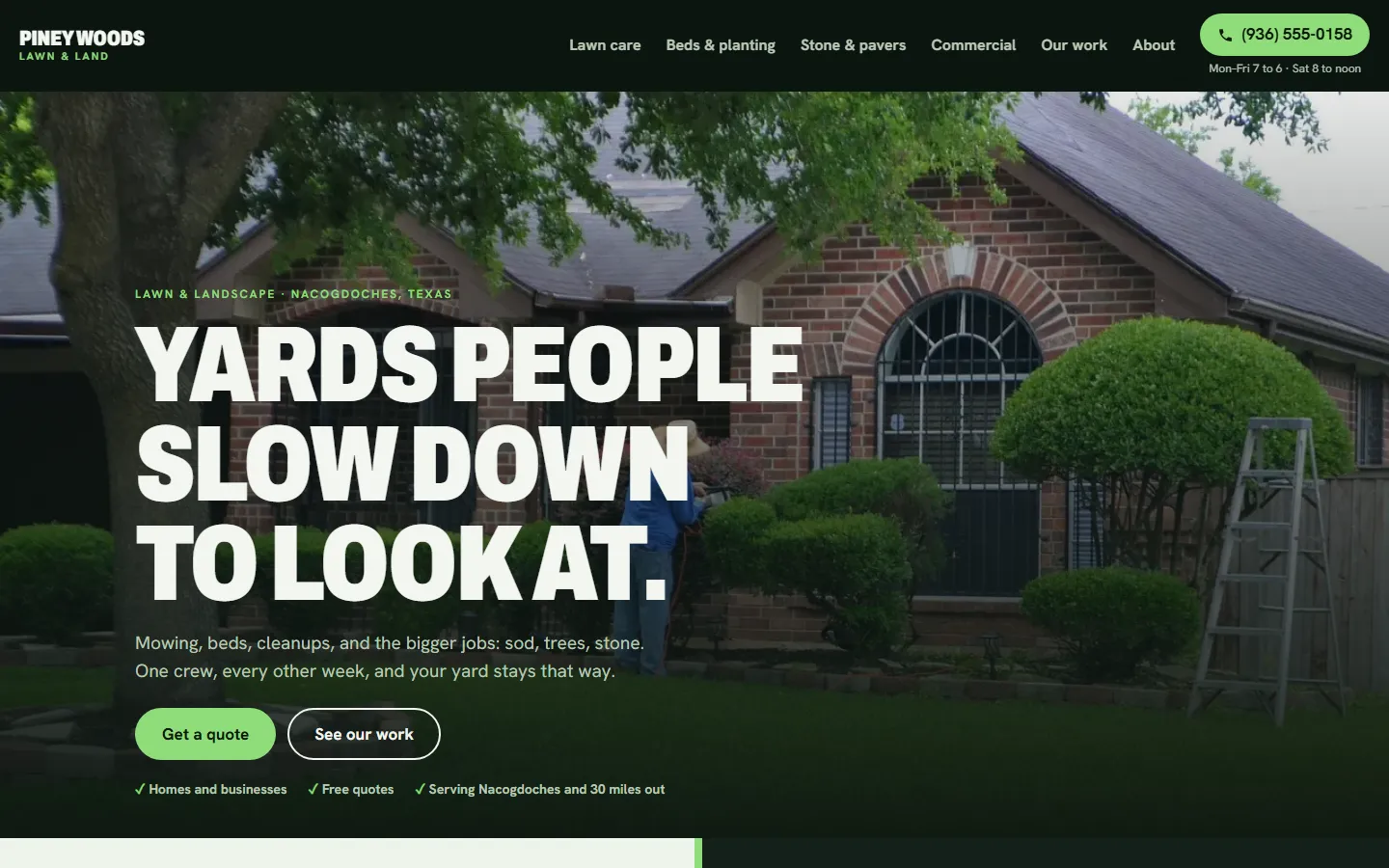 Sample landscaping website on a computer
